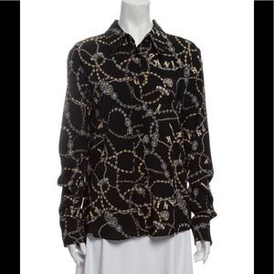 Pinko Women’s Button Up Blouse Chains Graphic All Over Print, Size 8 NWT
